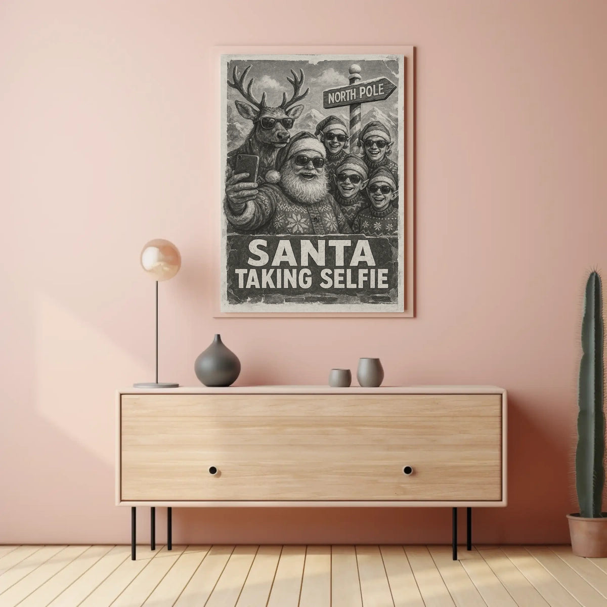 Santa Selfie Retro Poster: North Pole Fun