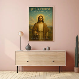Jesus Christ Serenity in Pastoral Landscape Religious Poster