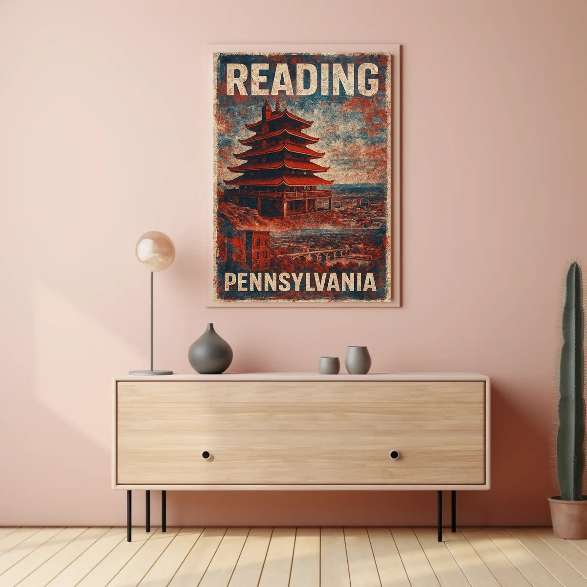 Reading Pennsylvania Pagoda Vintage Travel Poster