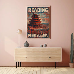 Reading Pennsylvania Pagoda Vintage Travel Poster