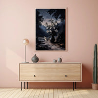 Mystical Moonlit Forest Scene With Fox - Artistic Poster PosterGoat
