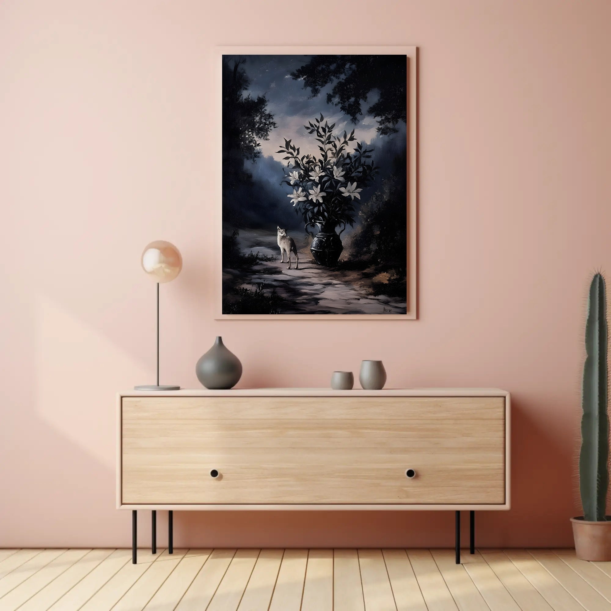 Mystical Moonlit Forest Scene With Fox - Artistic Poster PosterGoat