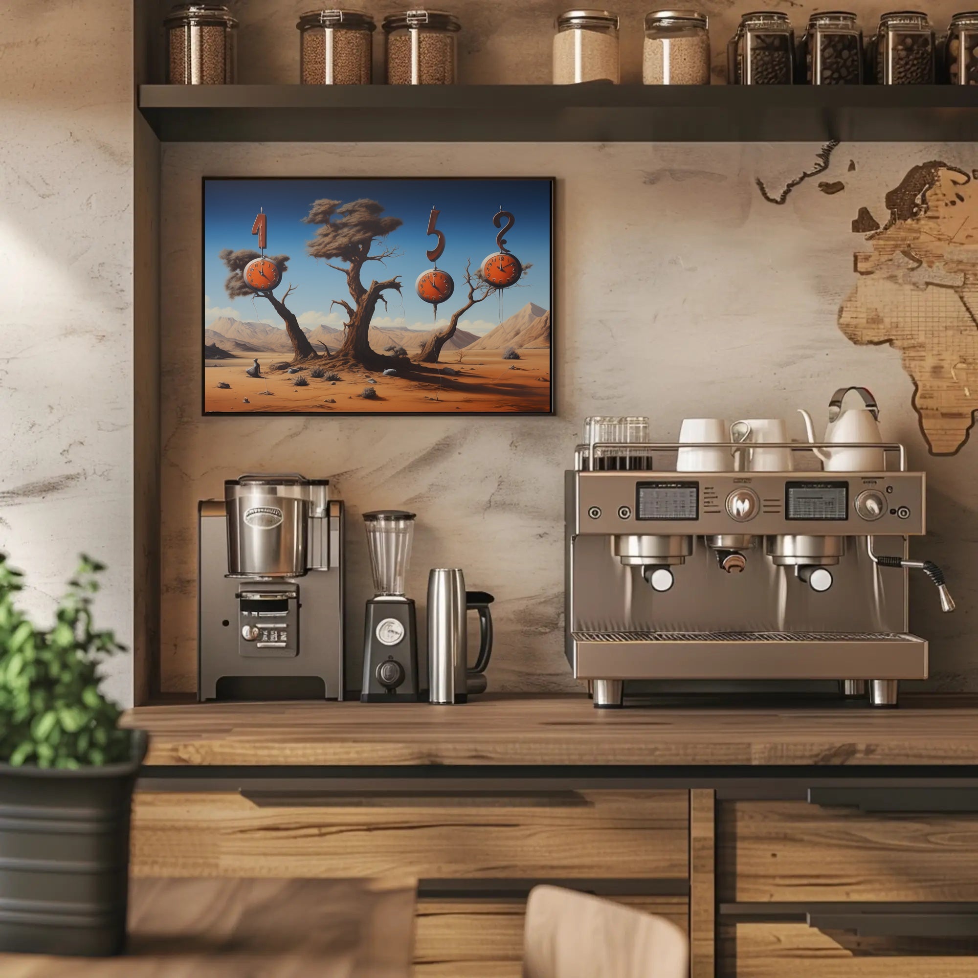 Surreal Desert Clockscape: Abstract or Artistic Poster