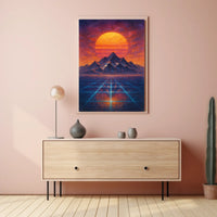 Surreal Landscape with Orange Sun: Abstract or Artistic Poster