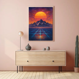 Surreal Landscape with Orange Sun: Abstract or Artistic Poster