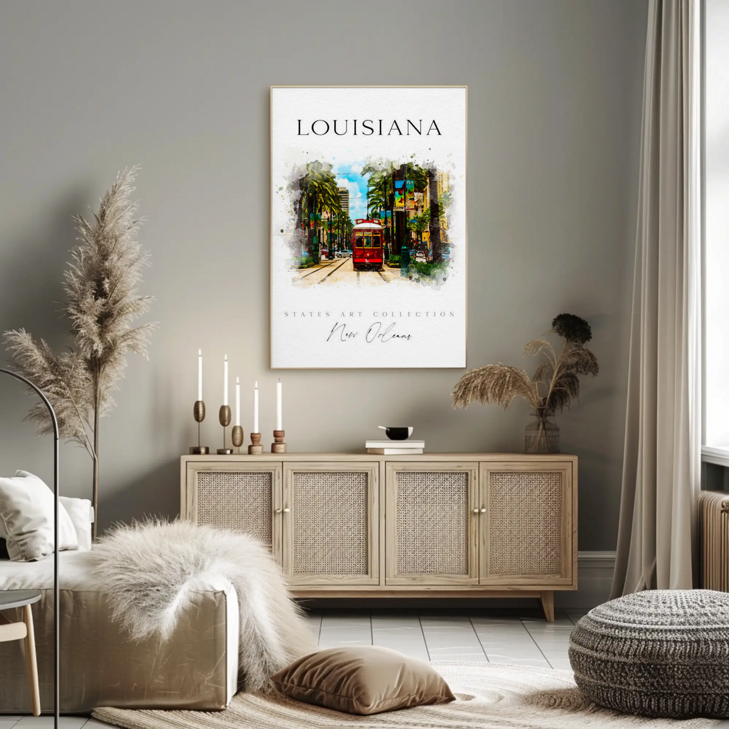New Orleans Louisiana Streetcar Watercolor Art Poster