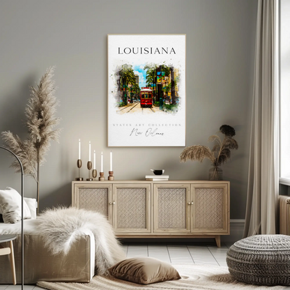 New Orleans Louisiana Streetcar Watercolor Art Poster