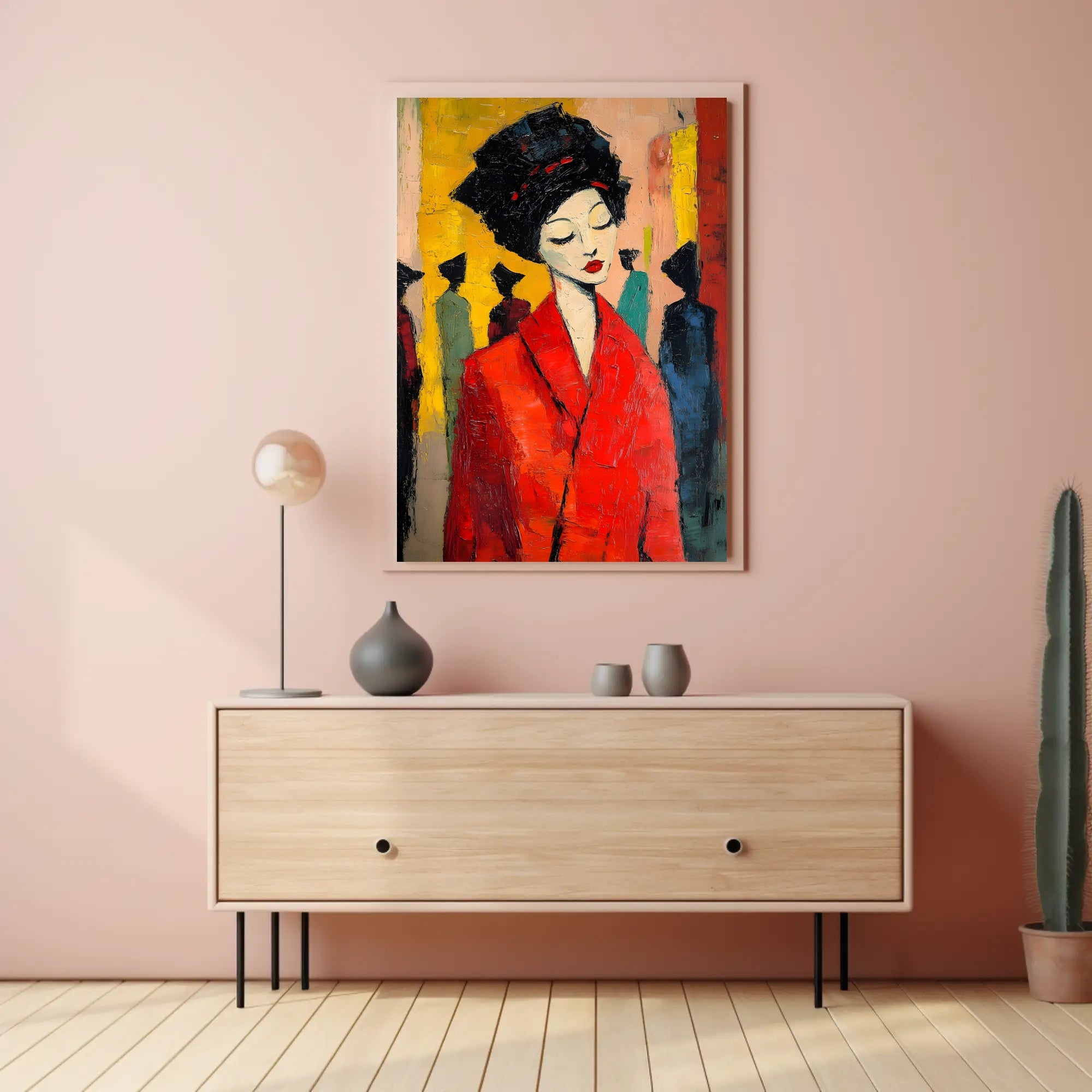 Vibrant Expression Poster Red Coat Modern Wall Art