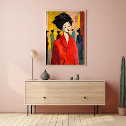 Vibrant Expression Poster Red Coat Modern Wall Art