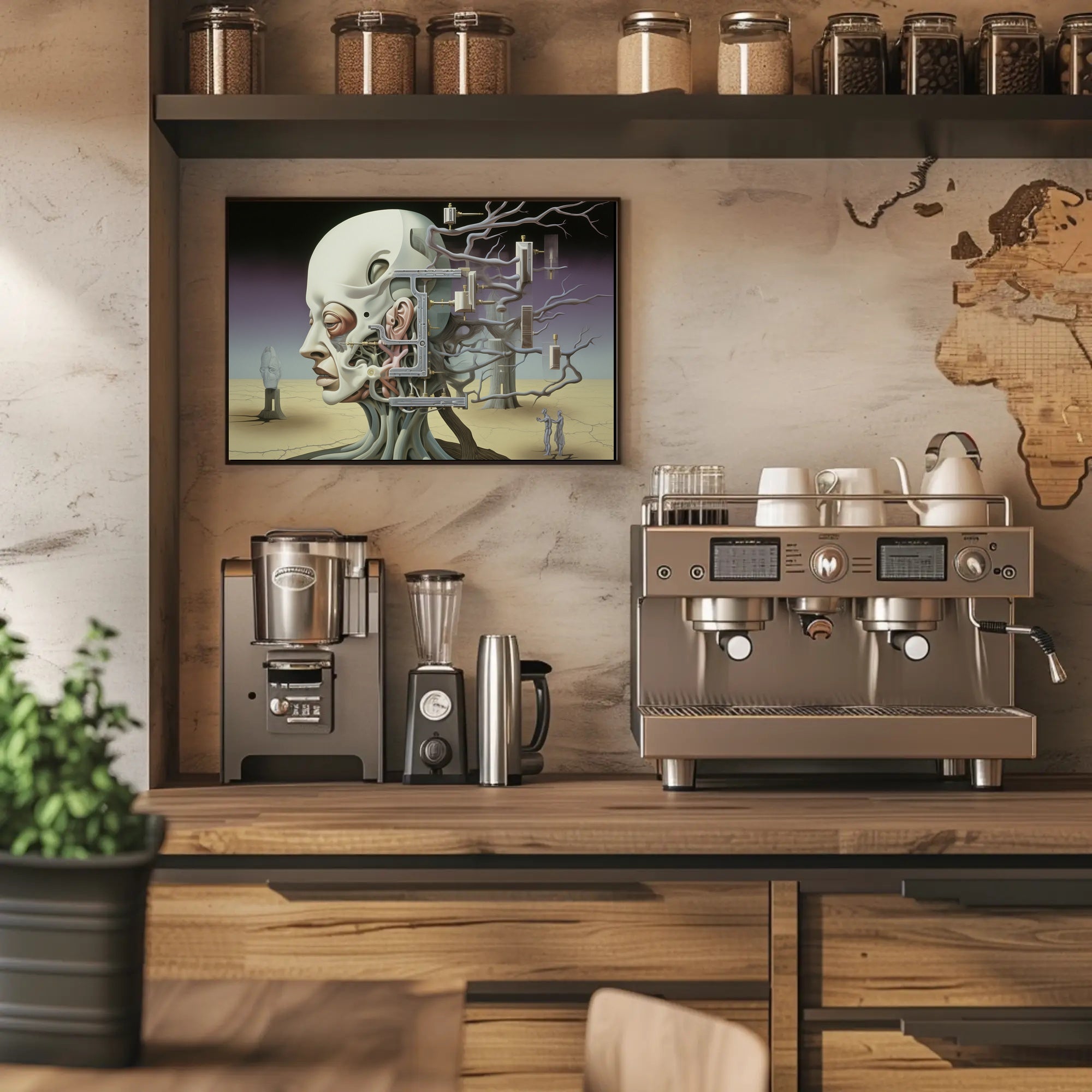 Surrealistic Fusion of Nature and Technology Artistic Poster