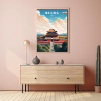 Beijing Travel Poster: Vibrant Chinese Architecture Artwork