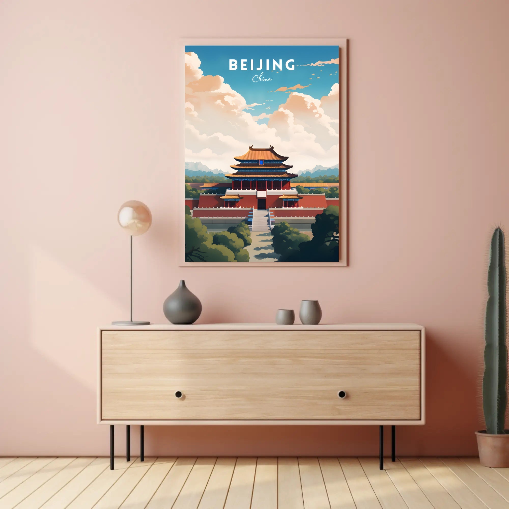Beijing Travel Poster: Vibrant Chinese Architecture Artwork