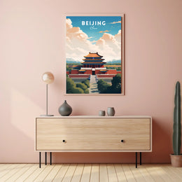 Beijing Travel Poster: Vibrant Chinese Architecture Artwork
