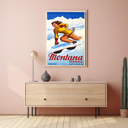 Skiing in Montana, Switzerland Poster PosterGoat