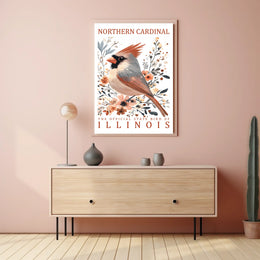 Northern Cardinal Nature Art Poster with Watercolor Effect