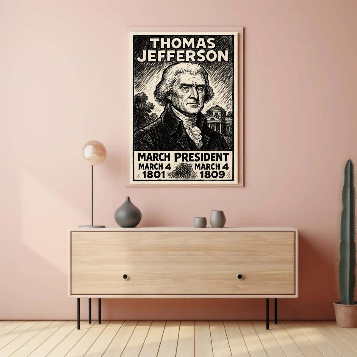 Thomas Jefferson 3rd President of the United States B & W Comic Sketch Poster