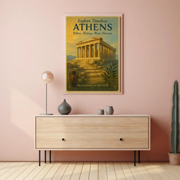 Parthenon Vintage Athens Travel Art Poster