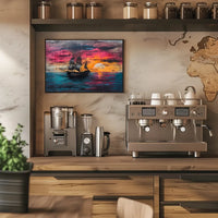 Majestic Black Sails at Sunset Art Poster