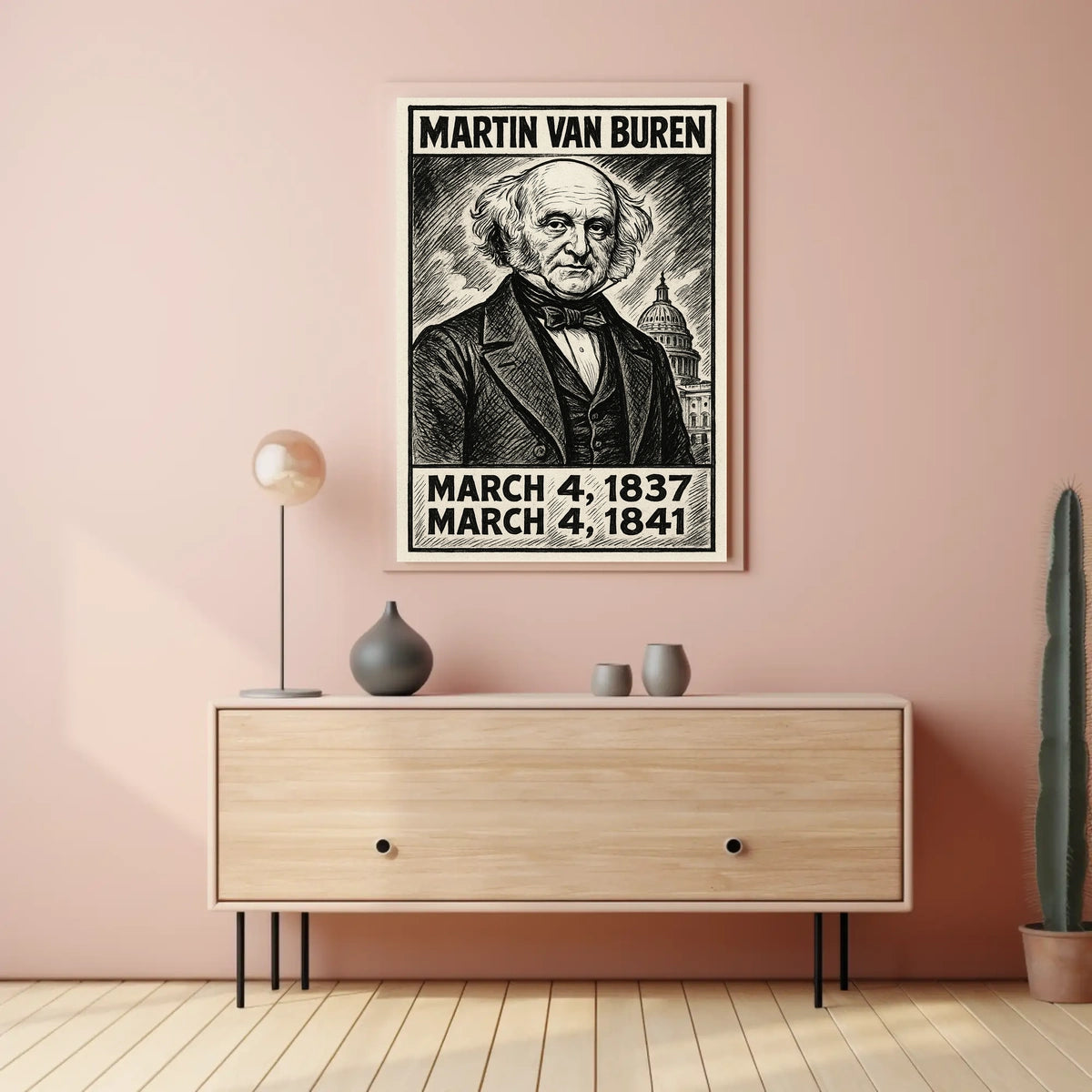 Martin Van Buren 8th President of the United States B & W Comic Sketch Poster