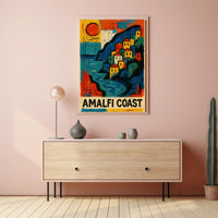 Amalfi Coast Vibrant Seaside Art Poster For Home Decor