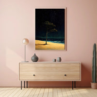 Solitary Tree Poster Starry Night Minimalist Beach