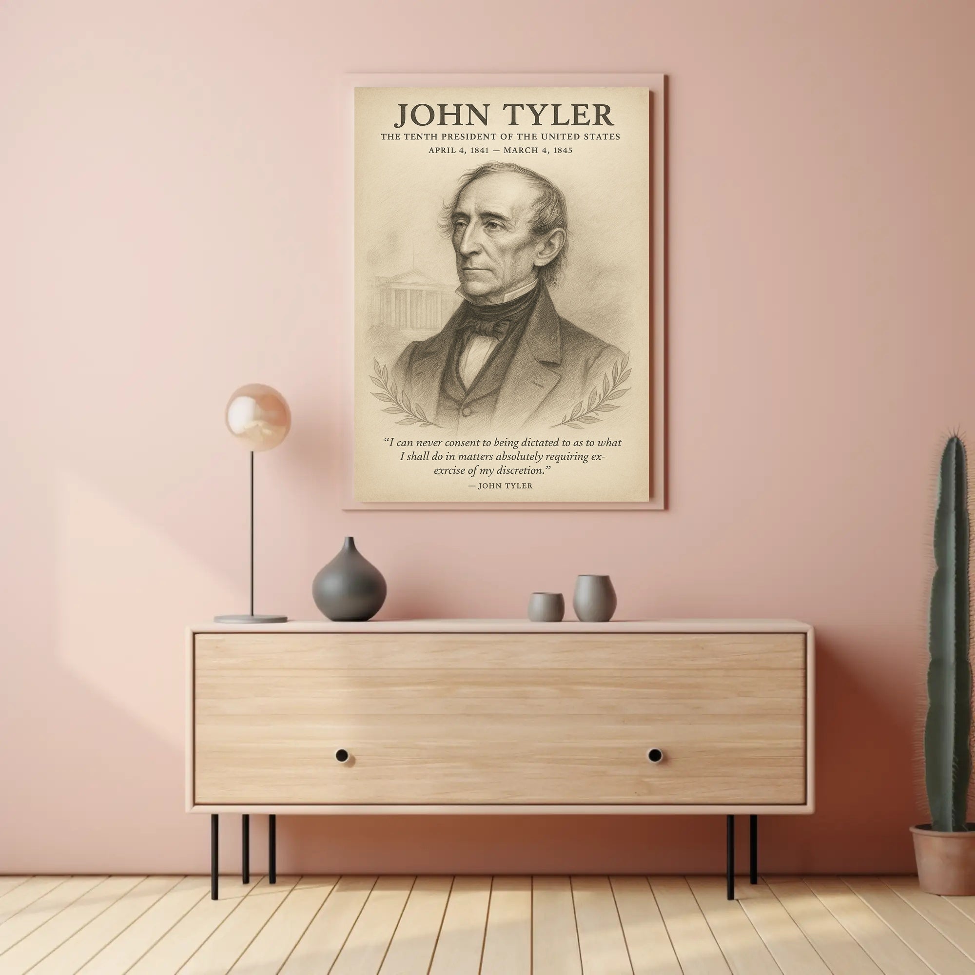 John Tyler 10th President Sketch Poster Art Print for Home Decor PosterGoat