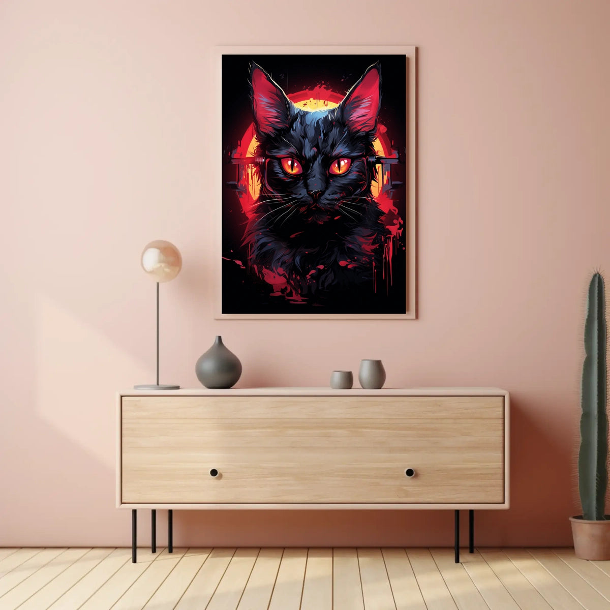 Mystical Black Cat with Fiery Red Eyes Poster