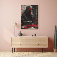 Mysterious Hooded Figure in Grayscale Artistic Poster PosterGoat