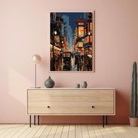 Vibrant Asian City Street Scene Historical Heritage Poster