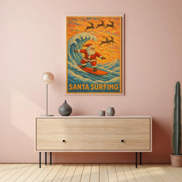 Santa Surfing Christmas Mosaic Art Poster