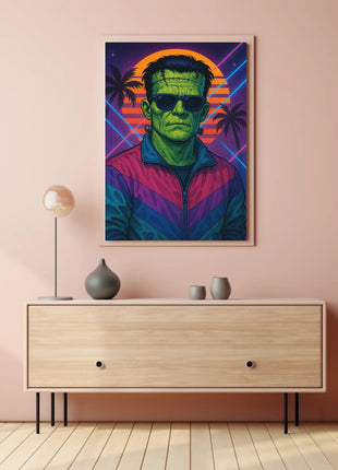 Frankenstein Monster Miami Vibes Pop Culture Poster