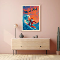 Santa Surfing Christmas Poster: Beach Meets Holiday Cheer