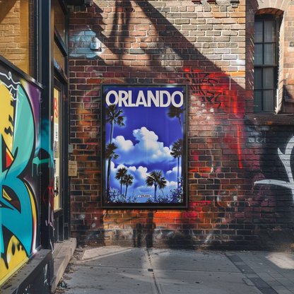 Orlando Florida Palm Trees Clouds Vintage Travel Poster