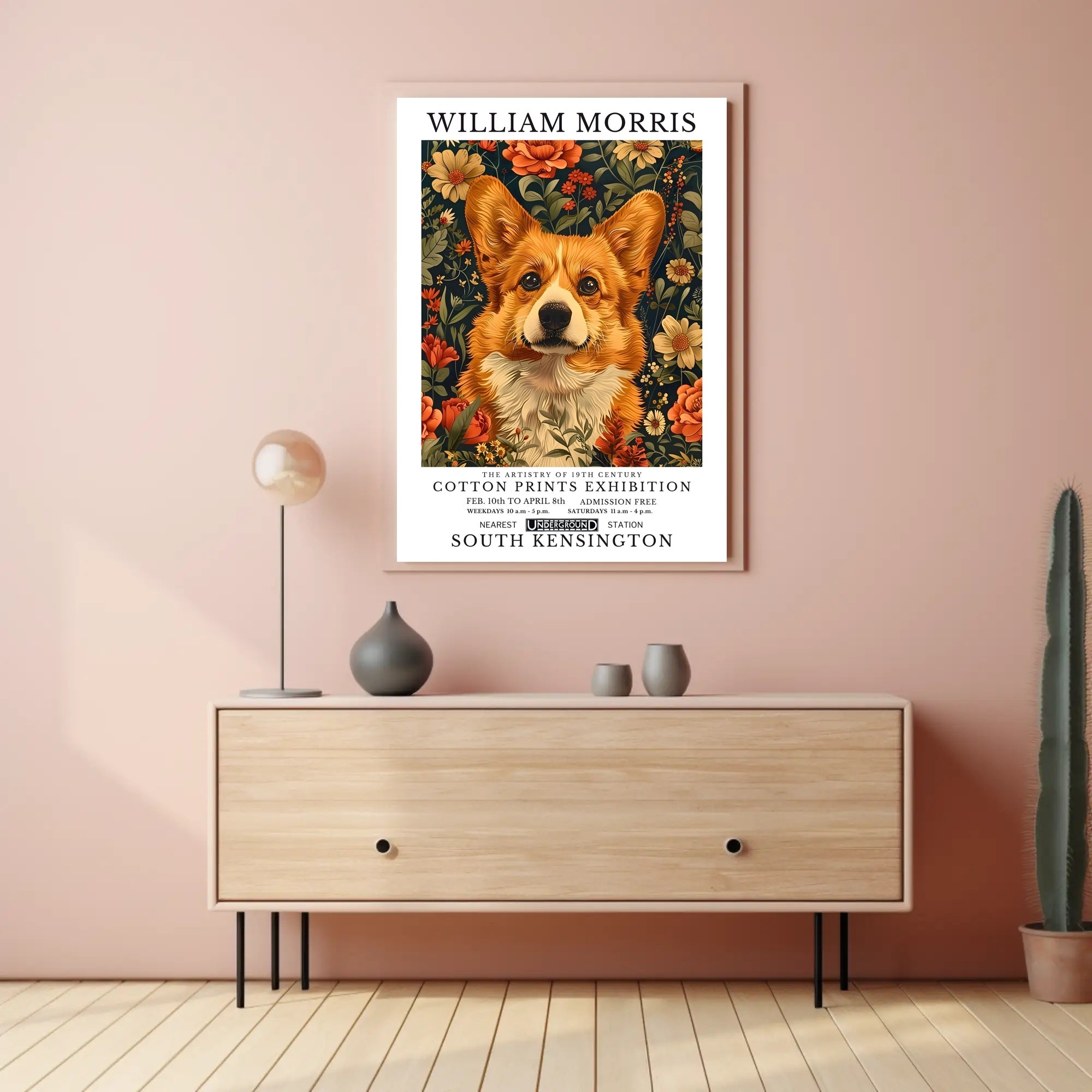 Corgi Art with Floral Elegance: Artistic Poster