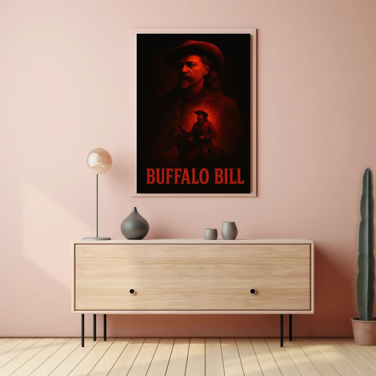 Buffalo Bill Portrait with Cowboy and Rider - Heritage Poster