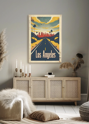 Los Angeles Desert Road City Skyline Sunset Travel Poster