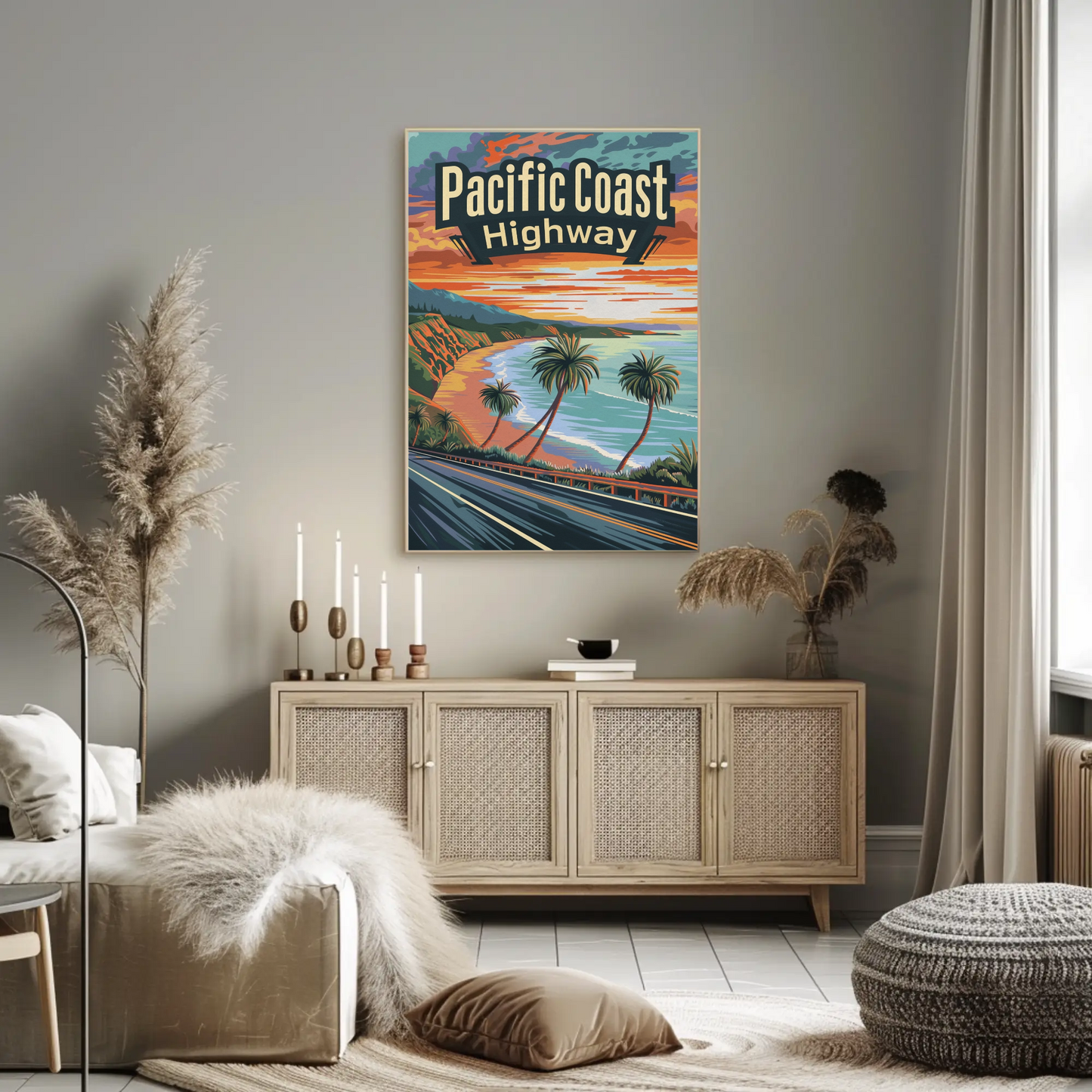 Pacific Coast Highway Sunset Drive Travel Poster