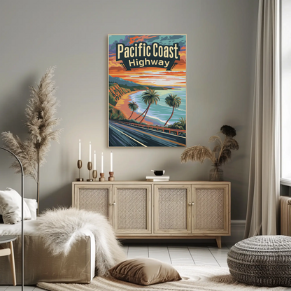 Pacific Coast Highway Sunset Drive Travel Poster