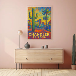 Chandler Arizona Pointillist Cityscape Desert Sunset Poster