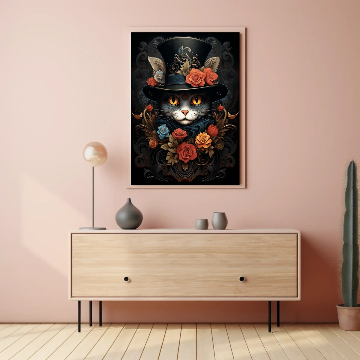 Whimsical Cat in Baroque Top Hat Fantasy Poster