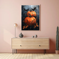 Halloween Pumpkin and Bat Spooky Scene Artistic Poster