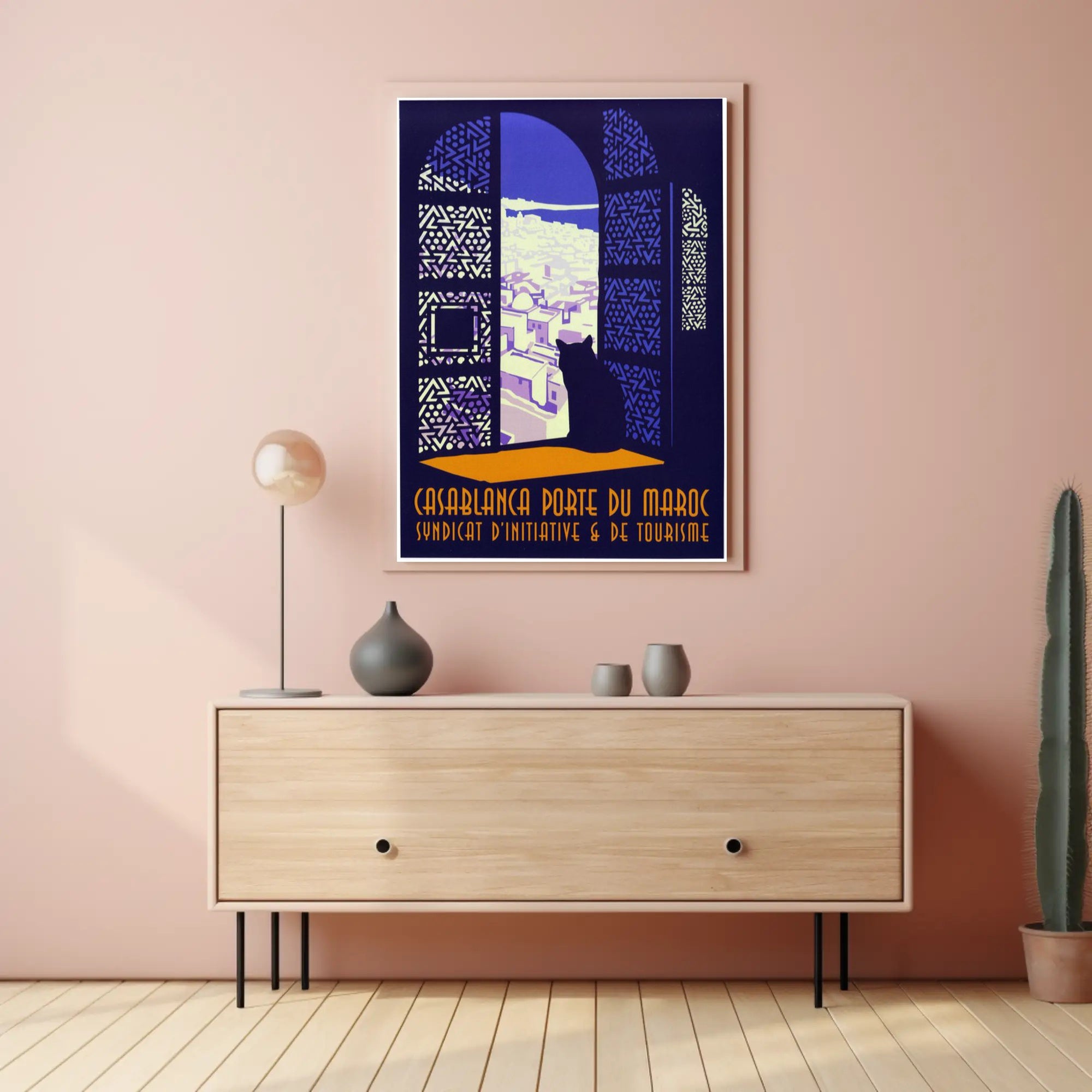 Casablanca Cat Cityscape Vintage Poster PosterGoat