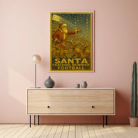 Santa Coaching Reindeer Football Poster