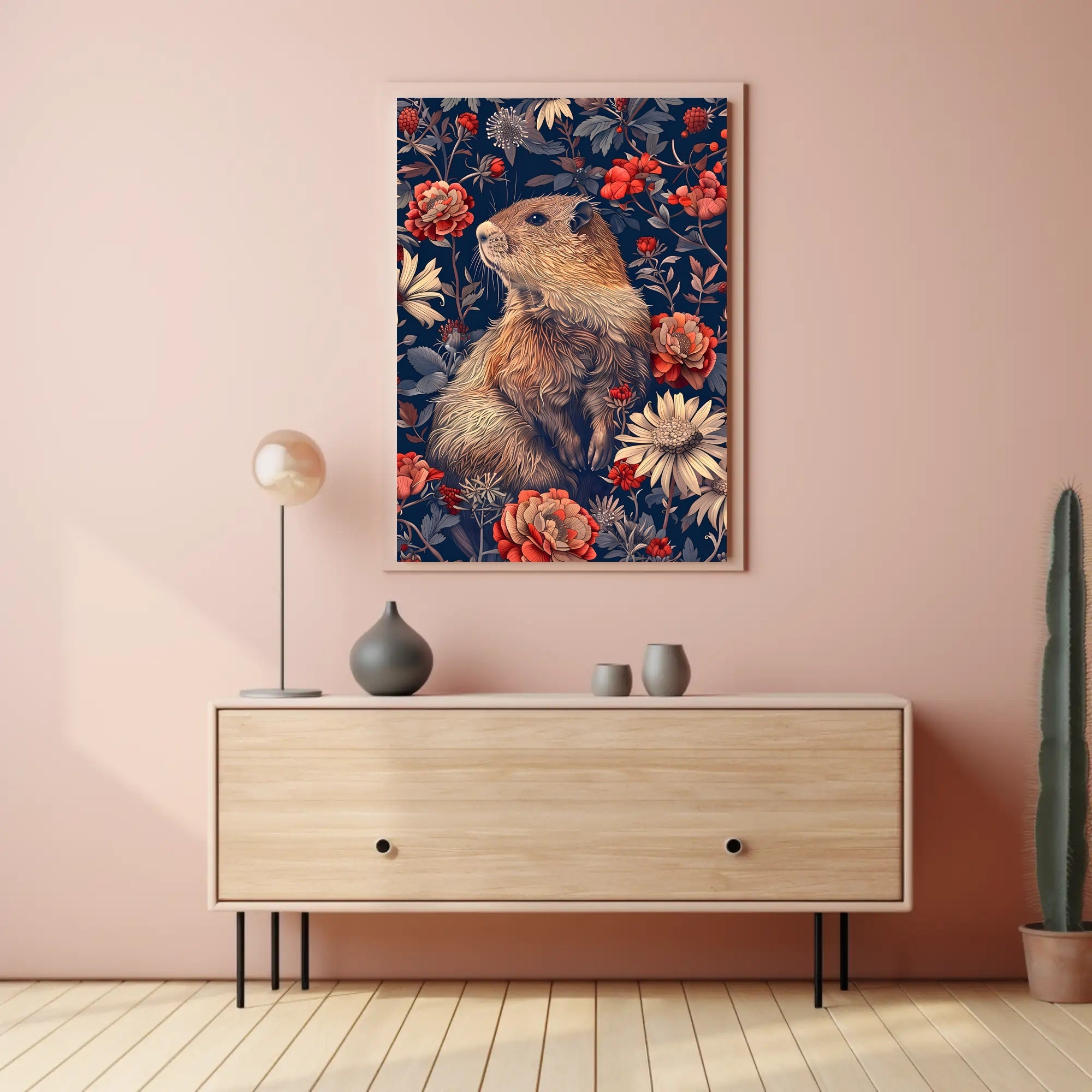 Groundhog in Blossoming Foliage Animal Poster