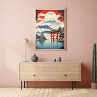 Serene Japanese Landscape with Iconic Torii Gate Poster