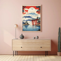 Serene Japanese Landscape with Iconic Torii Gate Poster