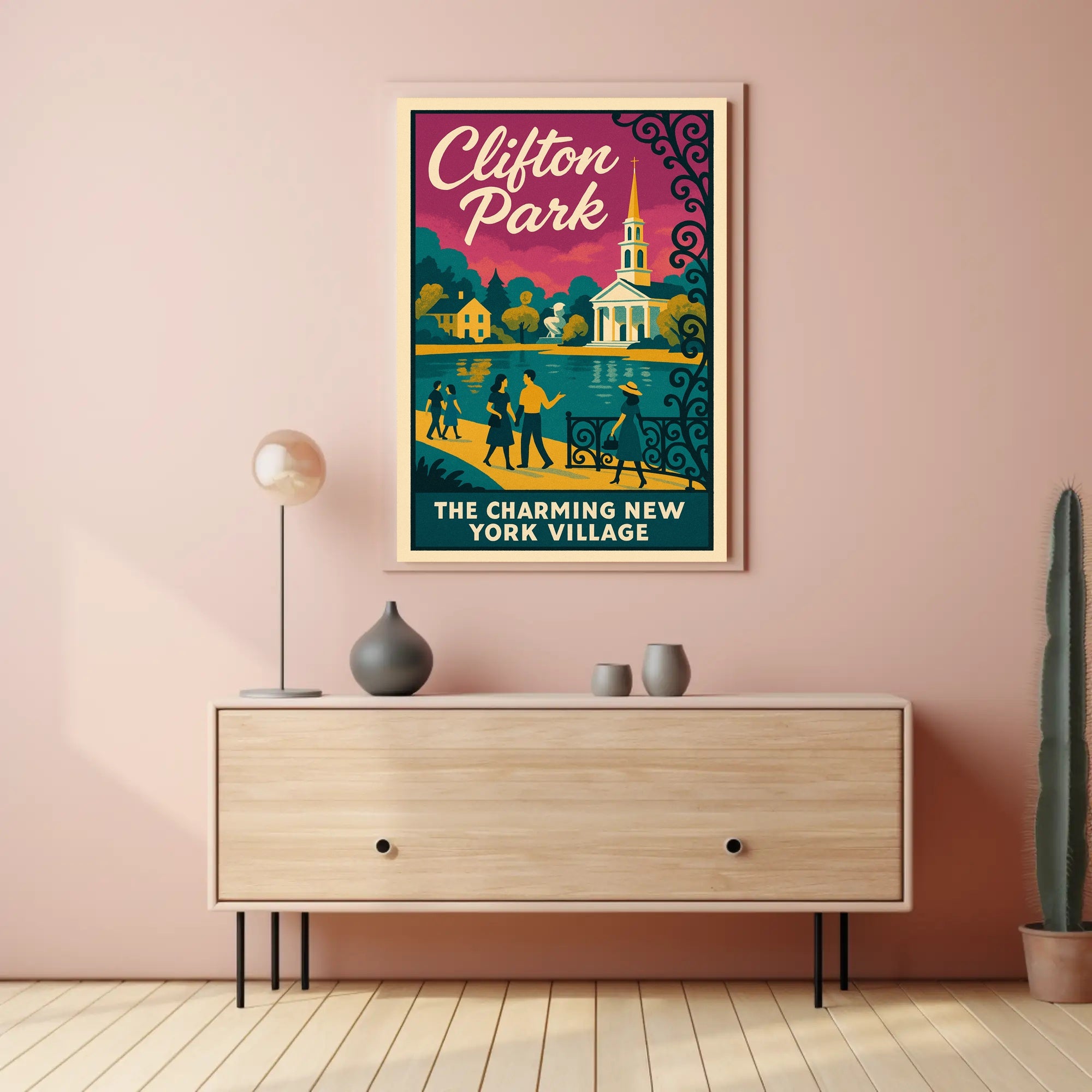 Clifton Park: Vintage Mid-Century New York Travel Poster