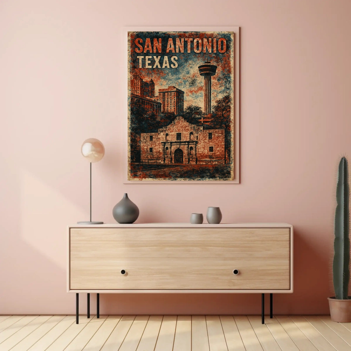 San Antonio Vintage Landmarks Travel Nostalgia Poster