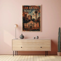 San Antonio Vintage Landmarks Travel Nostalgia Poster