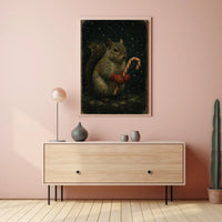 Winter Squirrel With Candy Cane Poster